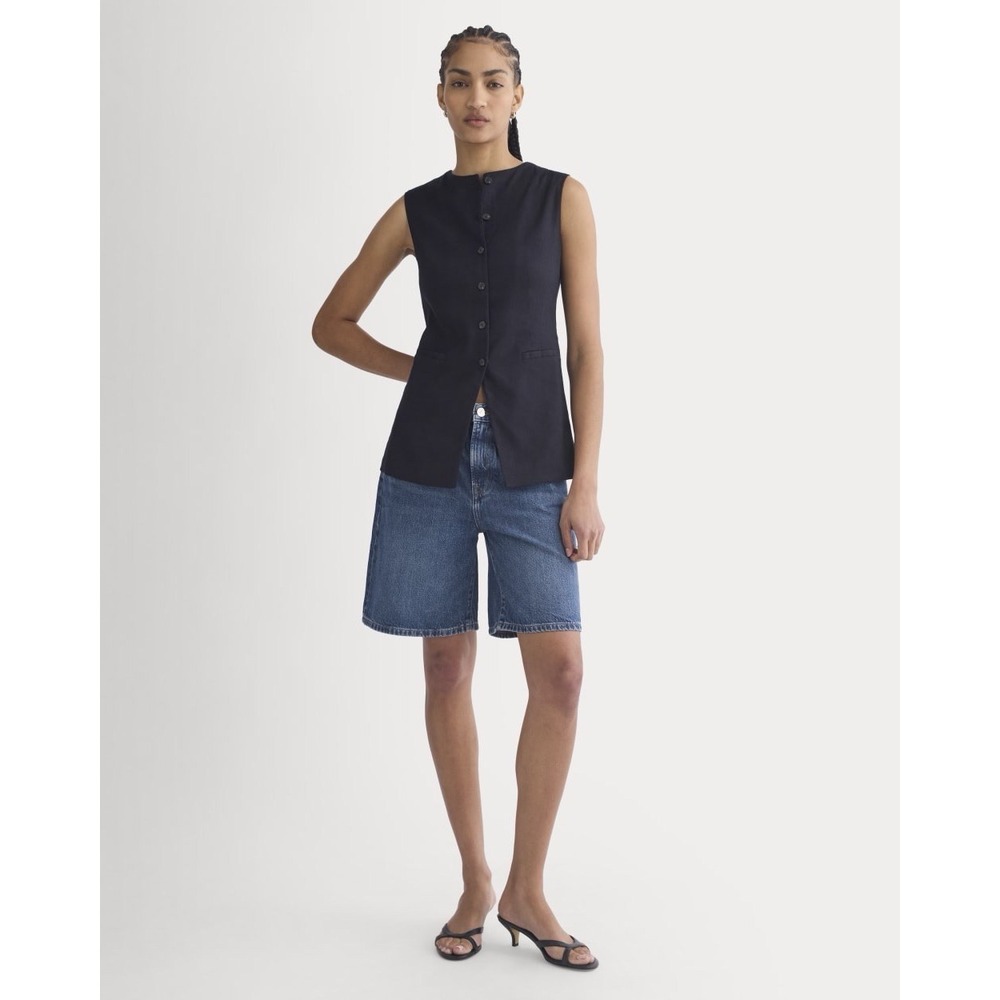 Everlane Loose Jean Shorts Women's 32 High Rise Long Denim Bermuda 8" Inseam